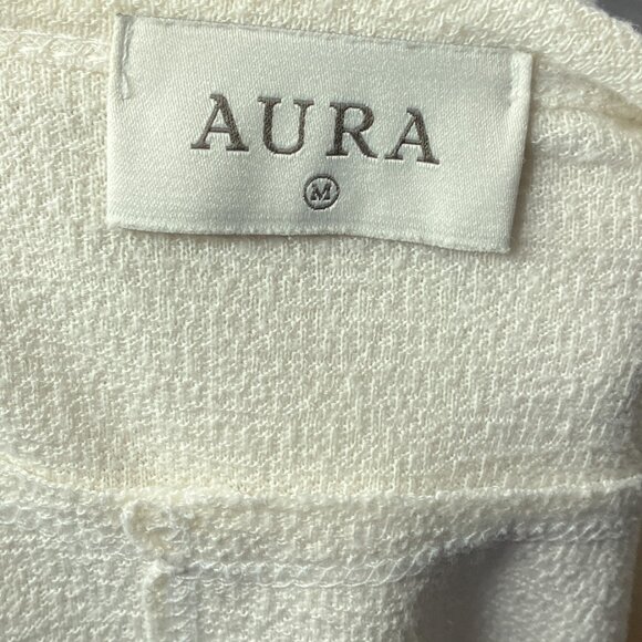Aura The Label Size Medium M White Knit Slouchy Oversized Fit Pullover Crop Top - Picture 3 of 4